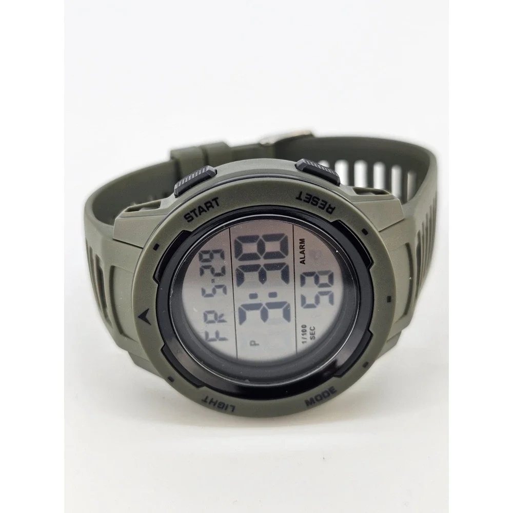 Digital Sports Men's Watch 45MM‎ Dark Green Plastic Bands Light Working